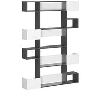 HOMCOM Bibliothèque Moderne à 5 Niveaux avec 8 étagères Ouvertes et Design en quinconce, en Panneaux de Particules, 120x20x171 cm, Gris et Blanc