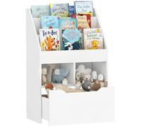 HomCom Bibliothèque 3 étagères 2 niches tiroir Blanc 60 x 29,9 x 90 cm