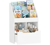HOMCOM Bibliothèque Multi-Rangement 3 Étagères 2 Niches Bois Blanc | Bibliotheque Bebe, Étagère de Rangement, Grand Tiroir