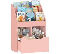 HomCom Bibliothèque étagère multi-rangement – 3 étagères, 2 niches, grand tiroir, bois rose