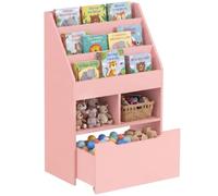 HOMCOM Bibliothèque Multi-Rangement 3 Étagères 2 Niches Bois Rose | Bibliotheque Bebe, Étagère de Rangement, Grand Tiroir