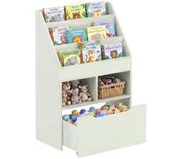 HOMCOM Bibliothèque Multi-Rangement 3 Étagères 2 Niches Bois Vert Clair | Bibliotheque Bebe, Étagère de Rangement, Grand Tiroir