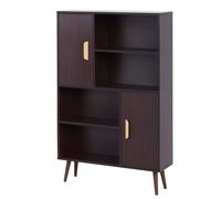HOMCOM Bibliothèque Scandinave 4 Niches + 2 Placards Étagère Pieds Effilés Bois Massif Wengé pour Salon | Aosom France