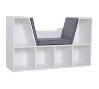 Bibliothèque banc 2 en 1 design contemporain 6 casiers 3 coussins fournis 102L x 30l x 61H cm blanc gris chiné Gris G