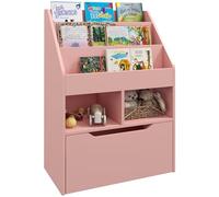 HOMCOM Bibliothèque pour enfant avec tiroir, 3 compartiments de rangement et 2 compartiments ouverts, étagère de rangement pour chambre d'enfant, salle de jeux, rose, 60 x 29,9 x 90 cm