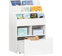 HOMCOM Bibliothèque pour enfants Étagère pour enfants avec tiroir, 3 compartiments de rangement et 2 compartiments ouverts, étagère de rangement pour chambre d'enfant, salle de jeux, blanc, 60 x 29,9