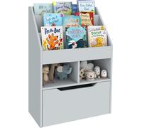 HOMCOM Bibliothèque pour enfants Étagère pour enfants avec tiroir, 3 compartiments de rangement et 2 compartiments ouverts, étagère de rangement pour chambre d'enfant, salle de jeux, gris, 60 x 29,9 x