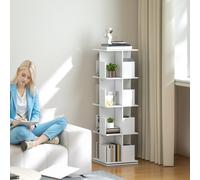 HOMCOM Bibliothèque rotative à 4 niveaux, étagère rangement avec 16 compartiments, 39 x 39 x 128,3 cm, blanc
