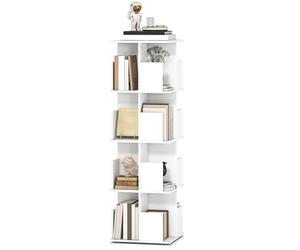 HOMCOM Bibliothèque rotative à 4 niveaux, étagère rangement avec 16 compartiments, 39 x 39 x 128,3 cm, blanc