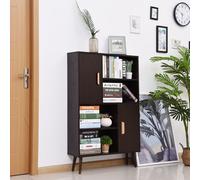 HOMCOM Bibliothèque Scandinave 4 Niches + 2 Placards Étagère Pieds Effilés Bois Massif Wengé pour Salon | Aosom France
