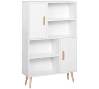 HomCom Bibliothèque scandinave 4 niches + 2 placards 80x24x123 cm pieds effilés inclinés blanc