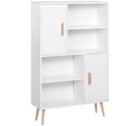 HomCom Bibliothèque scandinave 4 niches + 2 placards 80x24x123 cm pieds effilés inclinés blanc