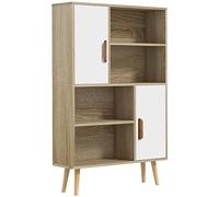 HomCom Bibliothèque scandinave 4 niches 2 placards avec étagère 80×24×123 cm Bois massif chêne