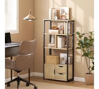 HOMCOM Bibliothèque style industriel 3 étagères placard porte 2 tiroirs 58 x 24 x 122 cm effet bois naturel acier noir