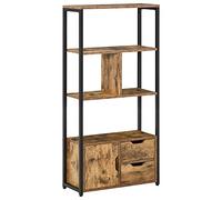 HOMCOM Bibliothèque Style Industriel 3 étagères Placard Porte 2 tiroirs Panneaux Particules Brun Rustique Acier Noir