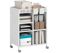 HOMCOM bibliothèque sur roulettes, Chariot à Livres 4 Niveaux Blanc