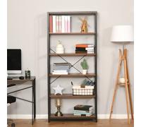 HOMCOM Bibliothèque Verticale de Style Industriel Vintage, Étagère Gain de Place avec 6 Étagères en Bois et Métal Noir, 80x30x180cm