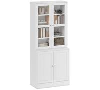 HOMCOM Bibliothèque Vitrine 6 Niveaux 4 Portes 76 x 40 x 178,5 cm Blanc | Meuble de Rangement, 2 Portes en Verre Trempé, Étagères Réglables, Style Moderne, Salon Bureau Chambre