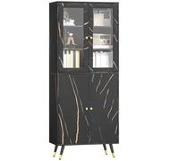HOMCOM Bibliothèque Vitrine 6 Niveaux Placard 70 x 35 x 170 cm Noir | Meuble de Rangement, 6 Étagères Ouvertes, Porte Vitrée, Style Moderne, Salon, Bureau, Chambre