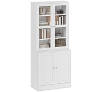 HomCom Bibliothèque vitrine avec 2 portes verre, 2 portes bois, 4 étagères réglables, blanc