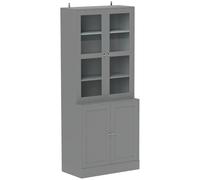 HOMCOM Bibliothèque Vitrine à 6 Niveaux 4 Portes 76 x 40 x 178,5 cm Gris | Meuble de Rangement, 2 Portes en Verre Trempé, Étagères Réglables, Style Moderne, Salon Bureau Chambre
