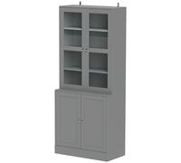HOMCOM Bibliothèque vitrine, meuble de rangement à 6 niveaux avec 4 portes dont 2 en verre trempé, étagères réglables, blanc