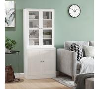 HOMCOM Bibliothèque vitrine multi-rangement - 2 portes verre, 2 portes bois, 4 étagères réglables - MDF blanc Description:Cette superbe bibilothèque vitrine blanc uni avec poignées boutons métal alu.