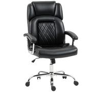 HOMCOM Big and Tall Office Chair 180kg, Executive PU Leather Desk Chair with Spring Cushion, Wide Seat, High Back, Adjustable Height, Swivel Wheels, Built-in Headrest, Tilt Function, Black (siège