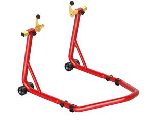 HOMCOM Bloque roue de moto pour pneu arrière capacité 544 kg avec fourches réglables en U et L en acier 58,5x34,5x69 cm rouge
