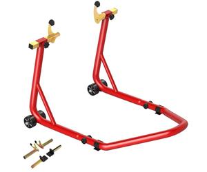 HOMCOM Bloque roue de moto pour pneu arrière capacité 544 kg, bequille arriere universelle ajustable moto avec fourches réglables en U et L en acier, rouge