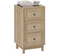 HOMCOM Bohemian Rattan Chest of Drawers, 3 Drawer Dresser with Pine Wood Legs, Storage Unit for Living Room, Hallway, Oak (commode en rotin de Bohème à 3 tiroirs avec pieds en bois de pin)
