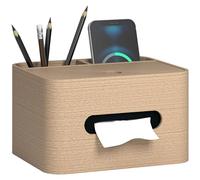 HOMCOM Boîte à mouchoirs en bois avec distributeur et 2 compartiments de rangement, bureau table à manger, 20,5 x 16,5 x 12 cm, bois naturel