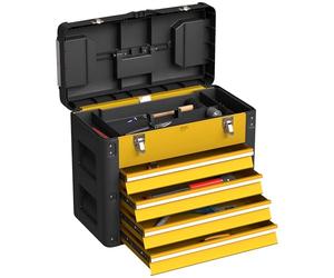 HOMCOM Boîte à outils à 4 tiroirs, caisse à outils en acier thermolaqué avec plateau amovible, mini-boîtes, glissières à billes, poignée, coffre à outillage robuste pour atelier et garage, jaune