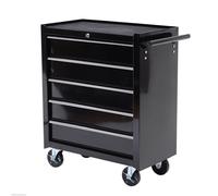 HOMCOM Boîte à outils, armoire à outils, à roulettes, 5 tiroirs, en acier, Noir