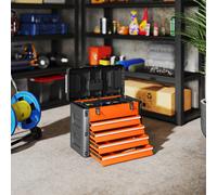 HOMCOM Boîte à outils vide, 49,7 x 25,3 x 40,7 cm Boîte à outils avec 4 tiroirs, Mini-Boîte en acier Orange