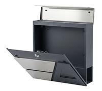 HOMCOM Boîte aux lettres montage mural étanche avec porte-journaux et 2 clés pour mur extérieur, Gris foncé