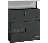 HOMCOM Boîte aux lettres murale en acier avec fenêtre, serrure, noyau en cuivre, boîte aux lettres pour l'extérieur, 37 x 10,5 x 37 cm, gris foncé