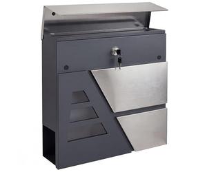 HOMCOM Boîte aux lettres murale, résistante aux intempéries et silencieuse, pour mur extérieur, moderne, avec compartiment à journaux et 2 clés, 37 x 10 x 37 cm, gris foncé