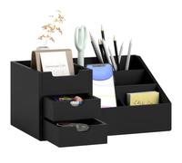 HOMCOM Boîte de rangement de bureau - Organiseur 7 compartiments, 2 tiroirs - Bambou verni, Noir