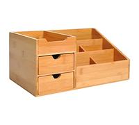 Boite de rangement de bureau - organiseur de bureau - 7 compartiments, 2 tiroirs - bambou verni Marron G