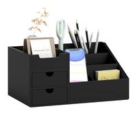 HOMCOM Boite de Rangement de Bureau - Organiseur de Bureau - 7 Compartiments, 2 tiroirs - Bambou Verni, Noir