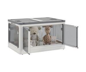 HOMCOM Boîte de rangement pliable et empilable 69L en plastique, caisse rangement cube avec couvercle et 4 roulettes, accès à 5 côtés, pour jouets et livres, blanc