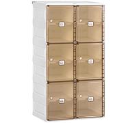 HOMCOM Boîtes à Chaussures empliable Meuble de Rangement à Chaussures Pliant Plastique avec 12 Compartiments et 6 Portes Transparentes - dim. 53L x 34l x 100H cm - Blanc et Marron