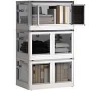 HomCom Boîtes de rangement 3x69L pliables empilables avec couvercle et roulettes, blanc/gris