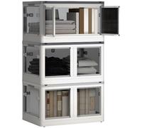 HomCom Boîtes de rangement 3x69L pliables empilables avec couvercle et roulettes, blanc/gris