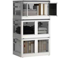 HOMCOM Boîtes de Rangement Pliables et Empilables 69L en Plastique Blanc | Caisses Rangement Cubes, avec Couvercle et 4 Roulettes, Accès à 5 Côtés, pour Jouets et Livres