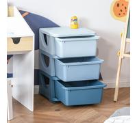 HOMCOM Boîtes de rangement pour enfants, 3 tiroirs, bords arrondis, design surélevé, 37x37x56,5 cm, Bleu