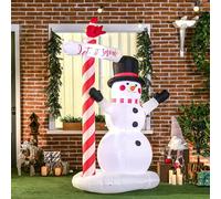 HOMCOM Bonhomme de Neige Gonflable, décoration Gonflable de Noël, Hauteur 213 cm, avec Pancarte 3 LED, pour intérieur et extérieur, Polyester imperméable, Blanc