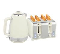 HOMCOM Bouilloire et grille-pain 4 tranches en inox 1,7L 2200W Crème | Set petit-déjeuner, bouilloire thermostat Strix, grille-pain, 7 niveaux, ramasse-miettes, décongélation, réchauffage