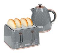 HOMCOM Bouilloire Grille-pain Set 1,7L Bouilloire 4 tranches de pain grillé Set petit-déjeuner avec 7 niveaux de brunissage, arrêt automatique, fonction décongélation & réchauffage et compartiment à